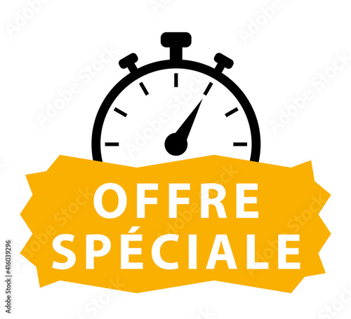 Offre spéciale. Icône jaune et noir avec chronomètre. Illustration vectorielle.