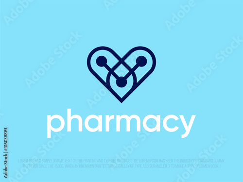 Modern professional logo with heart image for pharmacy store