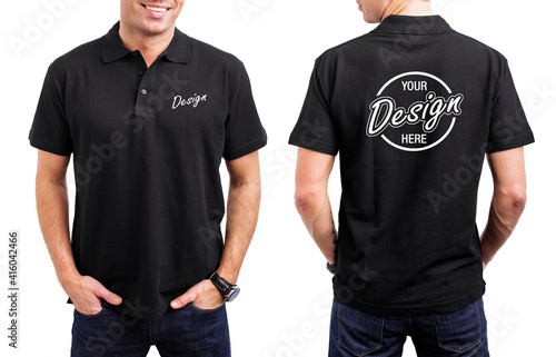 Foto Men's black polo shirt template, front and back