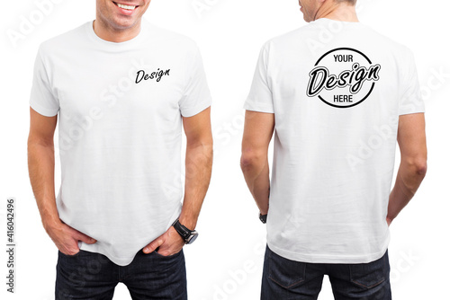 Photo Men's white t-shirt template, front and back