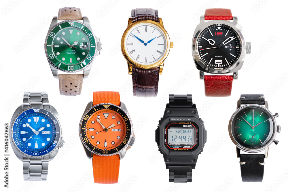 Ταπετσαρία Collection of different wrist watches isolated on white background