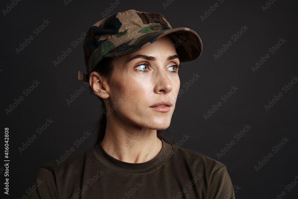 Happy beautiful soldier woman standing isolated Happy beautiful soldier woman standing isolated