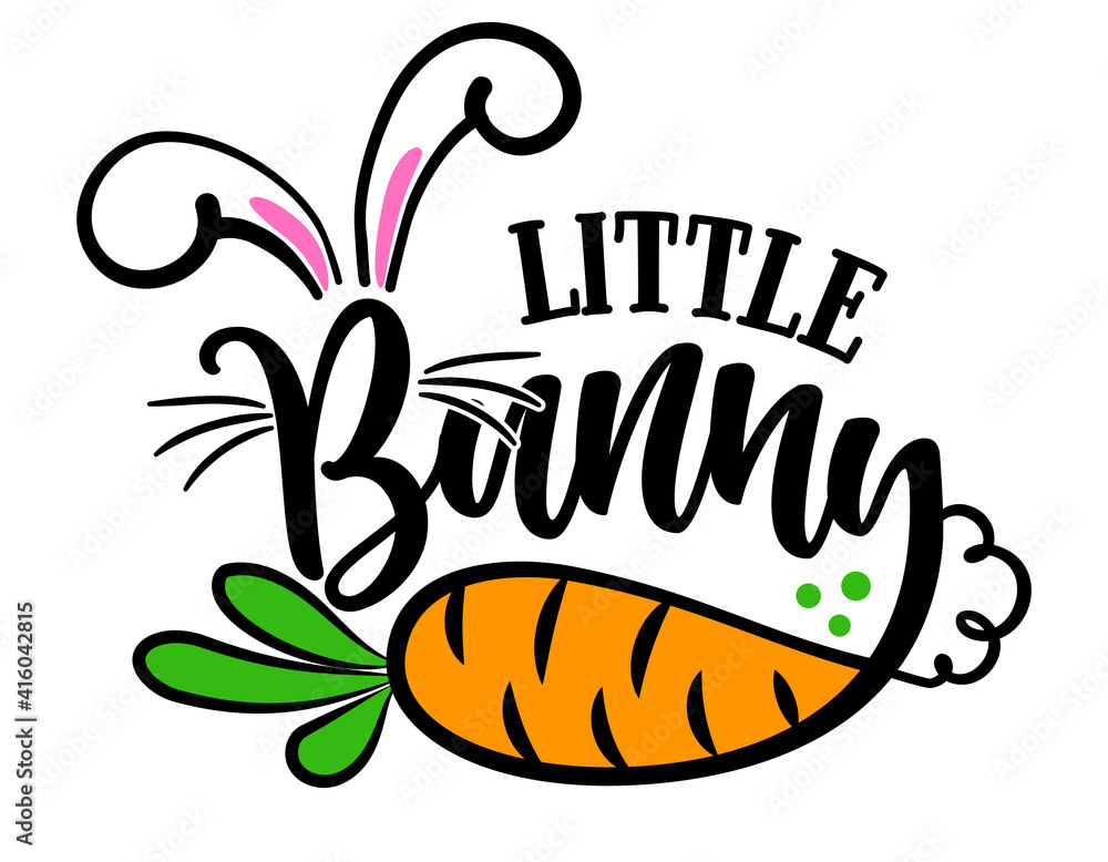 Fototapeta premium Little Bunny - Cute Easter bunny design, funny hand drawn doodle, cartoon Easter rabbit. Good for Easter clothes, poster or t-shirt textile graphic design. Vector hand drawn illustration.