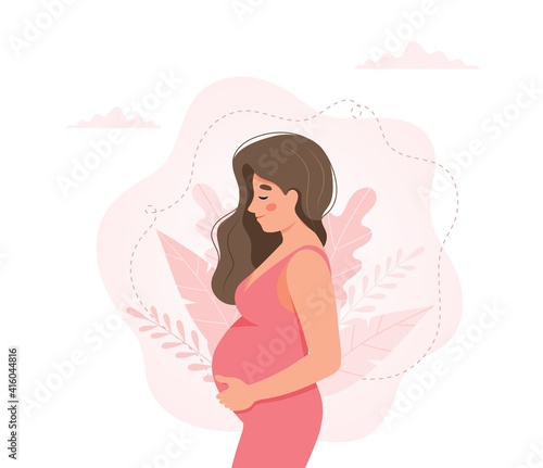 Pregnant woman concept vector illustration in cute cartoon style, healthcare, pregnancy
