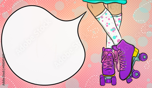 Cartoon card with roller skate girl legs invitation