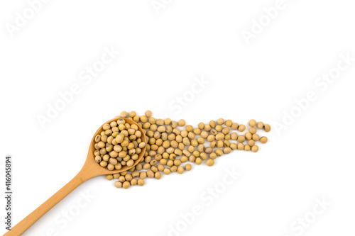 Healthy soybeans In a wooden cup On white background