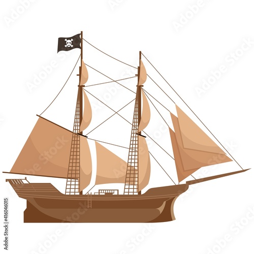Pirate ship boat vector isolated on white background
