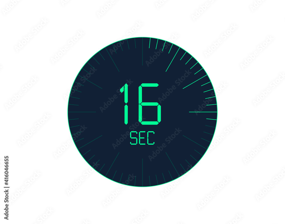 16 sec Timer icon, 16 seconds digital timer. Clock and watch, timer, countdown 16 sec Timer icon, 16 seconds digital timer. Clock and watch, timer, countdown