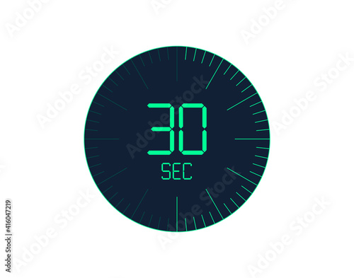 30 sec Timer icon, 30 seconds digital timer. Clock and watch, timer, countdown