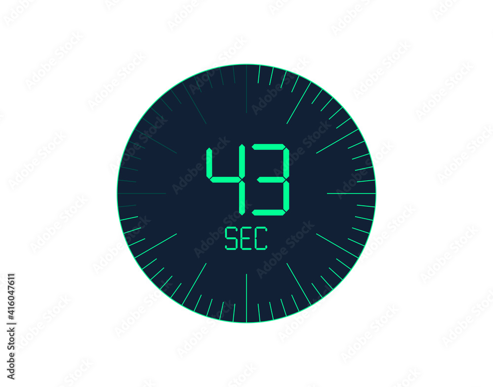 43 sec Timer icon, 43 seconds digital timer. Clock and watch, timer, countdown 43 sec Timer icon, 43 seconds digital timer. Clock and watch, timer, countdown
