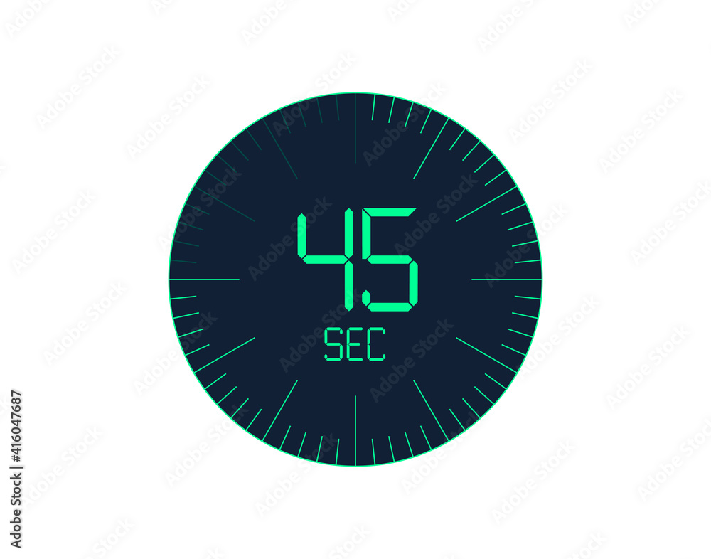 45 sec Timer icon, 45 seconds digital timer. Clock and watch, timer, countdown 45 sec Timer icon, 45 seconds digital timer. Clock and watch, timer, countdown