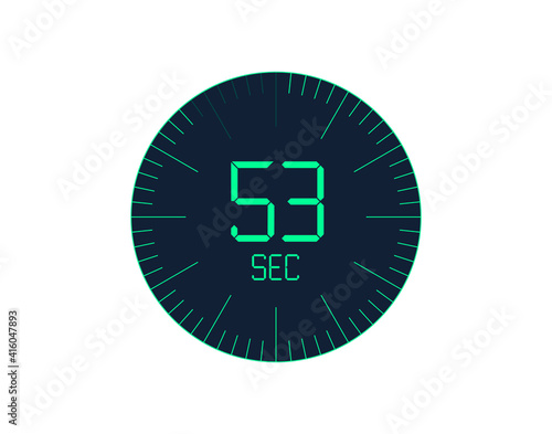 53 sec Timer icon, 53 seconds digital timer. Clock and watch, timer, countdown