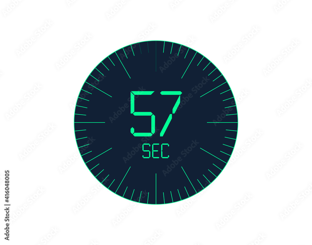 57 sec Timer icon, 57 seconds digital timer. Clock and watch, timer, countdown 57 sec Timer icon, 57 seconds digital timer. Clock and watch, timer, countdown