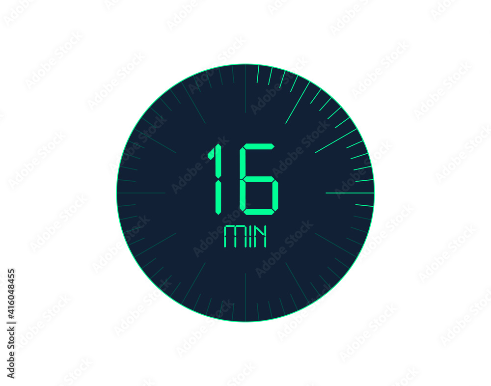 16 min Timer icon, 16 minutes digital timer. Clock and watch, timer, countdown 16 min Timer icon, 16 minutes digital timer. Clock and watch, timer, countdown