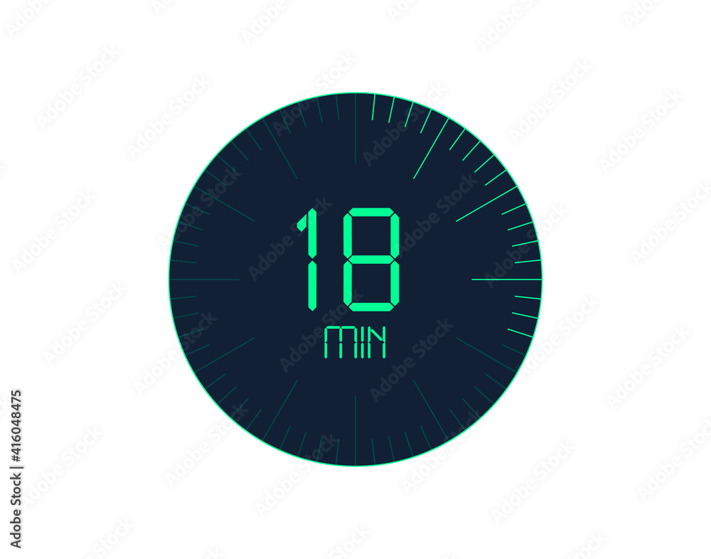 18 min Timer icon, 18 minutes digital timer. Clock and watch, timer, countdown 18 min Timer icon, 18 minutes digital timer. Clock and watch, timer, countdown