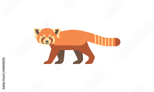 Asian native animal Red Panda (Ailurus fulgens) side angle view, flat style vector illustration isolated on white background