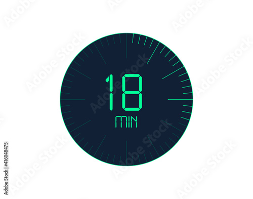 18 min Timer icon  18 minutes digital timer. Clock and watch  timer  countdown