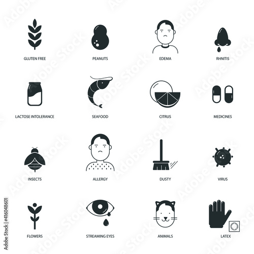 Allergy line icons- white and black