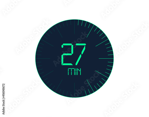 27 min Timer icon, 27 minutes digital timer. Clock and watch, timer, countdown