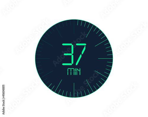 37 min Timer icon, 37 minutes digital timer. Clock and watch, timer, countdown
