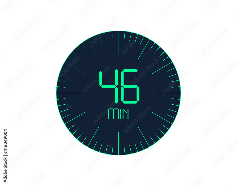 46 min Timer icon, 46 minutes digital timer. Clock and watch, timer, countdown 46 min Timer icon, 46 minutes digital timer. Clock and watch, timer, countdown