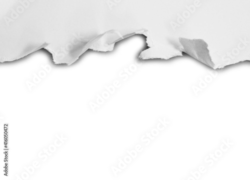 ripped in white paper isolated on white background with space for text