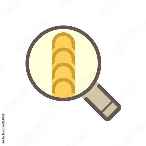 Welding quality inspection check vector icon. Consist of workpiece, inspector, butt or fillet and magnifying glass tool. To find crack, destructive or defect of weld joint. Good location and coverage.