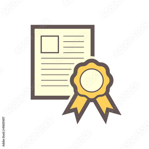 Certificate or professional certification vector icon. Consist of medal, paper or document. To warranty or guarantee skill, qualification, degree, education, achievement and quality of worker, person.