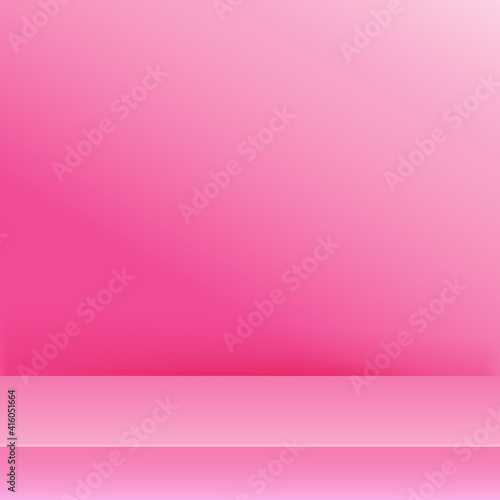 Empty pink studio room, used as background for display your products.Minimal mock up scene.Banner studio table room product display with copy space.