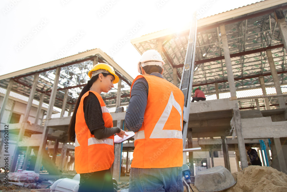 Professional Mechanical Engineer team Working on construction site. Home building Project quality Inspection Professional Mechanical Engineer team Working on construction site. Home building Project quality Inspection
