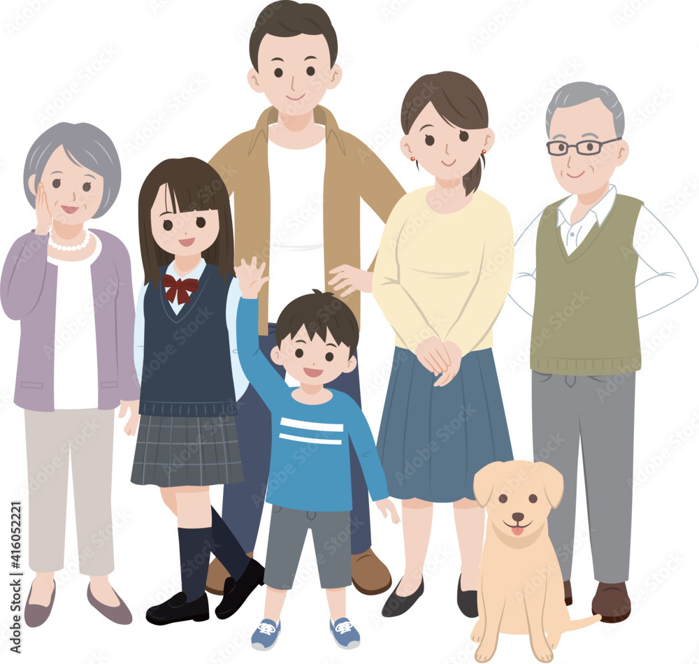 三世代家族 家族の集まり 笑顔 全身 イラスト素材 Stock Vector Adobe Stock