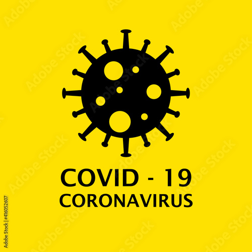 Dangerous virus icon illustration. Crown virus warning sign logo concept isolated on yellow background. COVID 19. Illustration of a dangerous virus icon. Pandemic. Vector