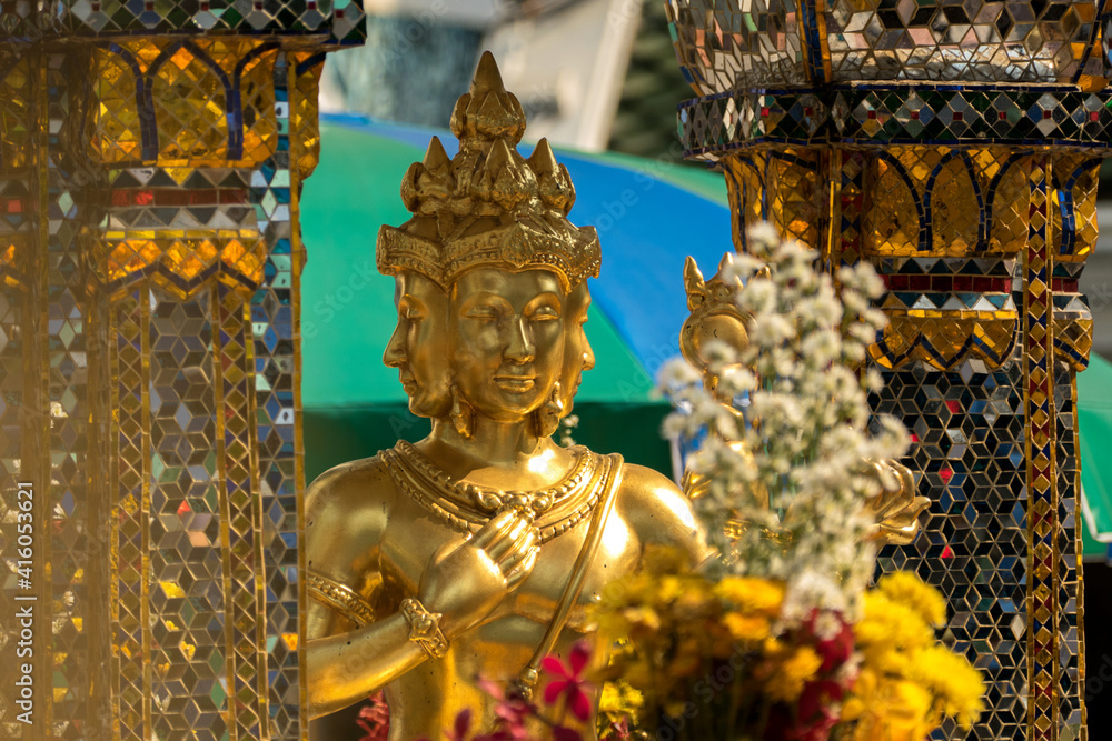 Erawan Shrine, is one of most popular Hindu shrines in downtown in front of Grand Hyatt Erawan Hotel