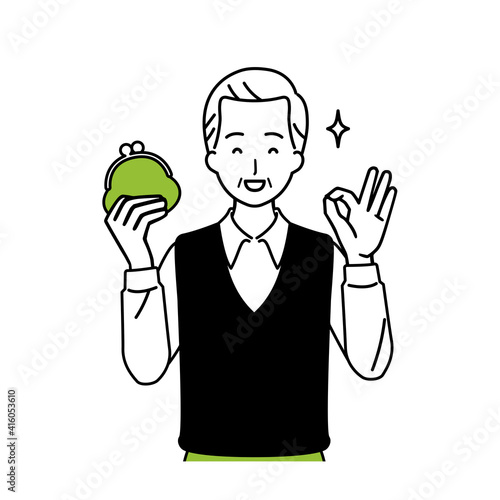 Illustration of a senior with a wallet, upper body.