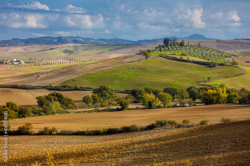 Aerial landscape of beautiful countryside valley  Tuscany