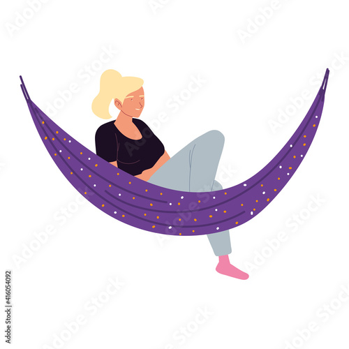 young woman character resting in hammock, procrastinating isolated design