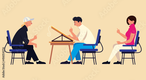 teamwork people sitting on office chair working