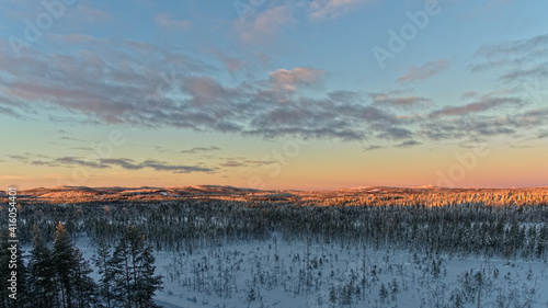 Drone shot of Lapland mountains in northern Sweden