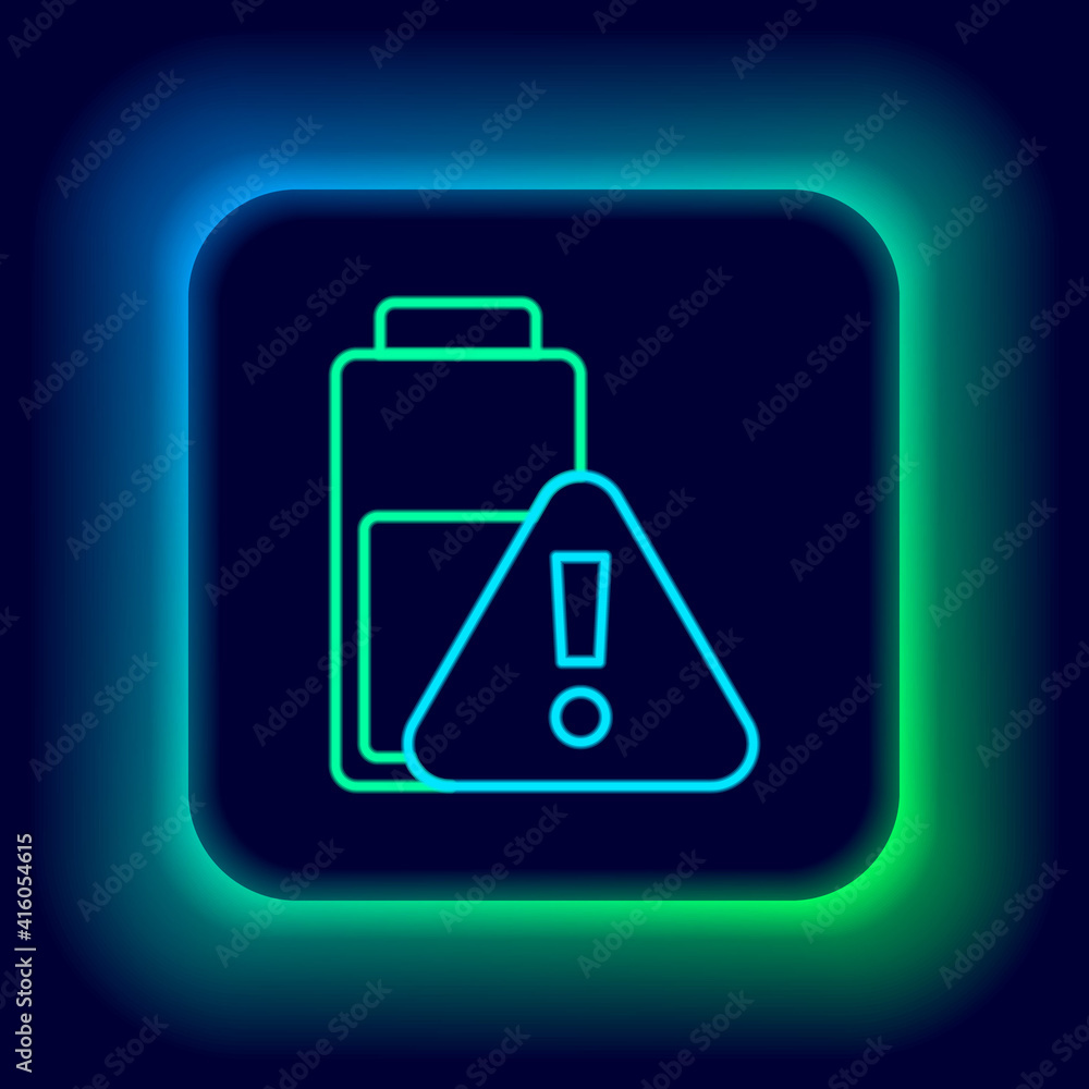 Glowing neon line Smartphone battery charge icon isolated on black background. Phone with a low battery charge. Colorful outline concept. Vector. Glowing neon line Smartphone battery charge icon isolated on black background. Phone with a low battery charge. Colorful outline concept. Vector.