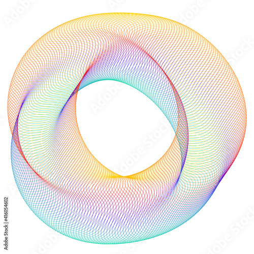 Design elements. Wave of many purple lines circle ring. Abstract vertical wavy stripes on white background isolated. Vector illustration EPS 10. Colourful waves with lines created using Blend Tool