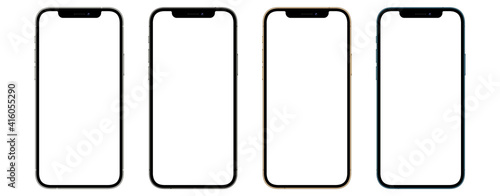 Mockup / template. Smartphones four colors with blank screens for your design isolated on white background. 