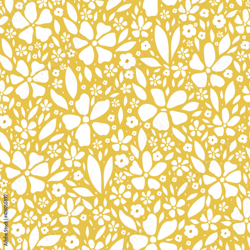 Seamless Pattern Small Flowers on a Yellow Background for Design Vector Illustration