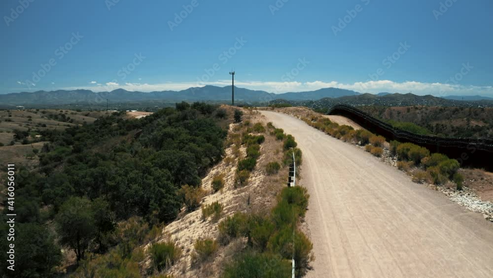 Aerial view of Nogales border area showing border fence separating the ...