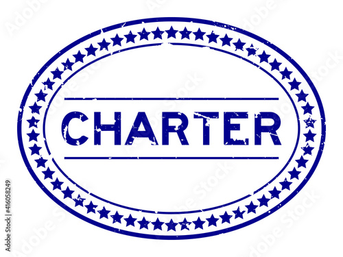 Grunge blue charter word oval rubber seal stamp on white background