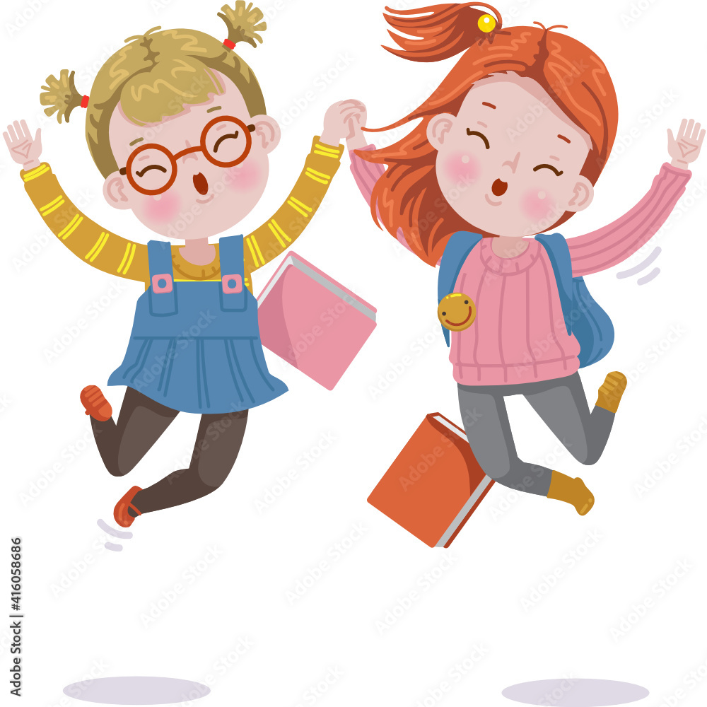 Girls jumping. Group of children jumping. Back to school Girls jumping. Group of children jumping. Back to school
