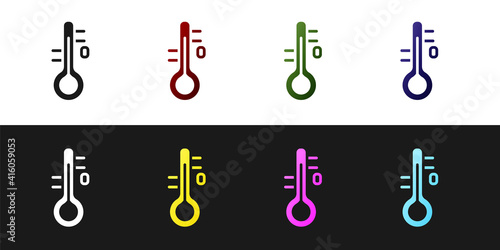 Set Sauna thermometer icon isolated on black and white background. Sauna and bath equipment. Vector.
