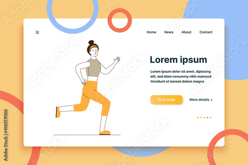 Young woman running. Cartoon character wearing fitness apparel, jogging flat vector illustration. Morning, outdoor workout, active lifestyle concept for banner, website design or landing web page