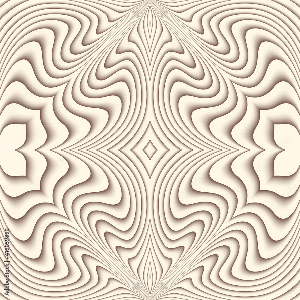Raster paper cut waves modern background.