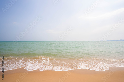 White waves on a beautiful beach  sea and blue sky  sea background.