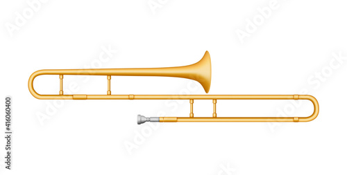 Trombone musical instrument. Vector flat illustration.Isolated on a white background.